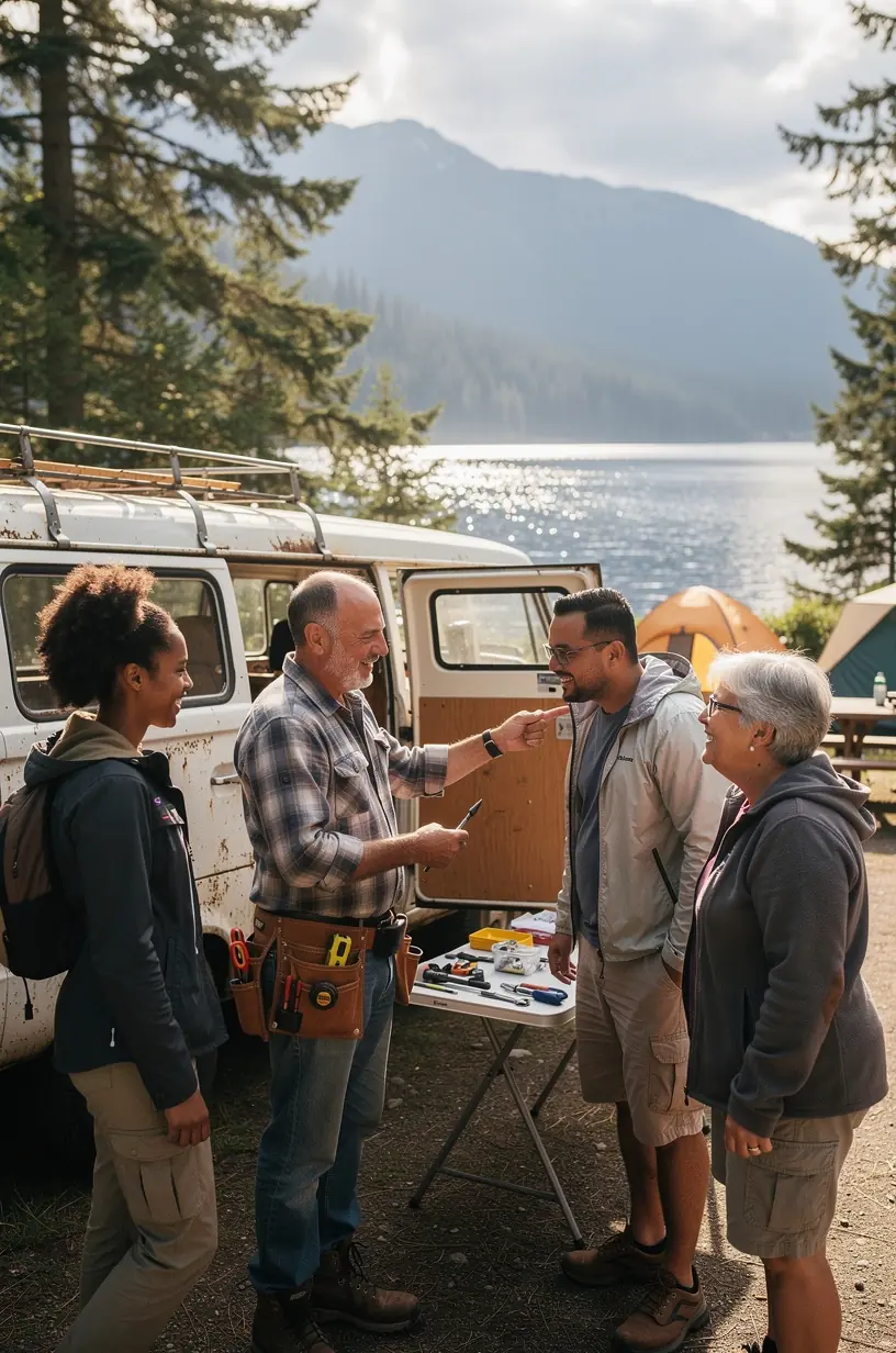 Внутренний вид кемпера с современными элементами обустройства для комфортного путешествия по США